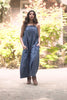 Blue textured linen jumpsuit