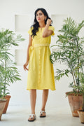 Yellow Half Sleeves Flared Dress