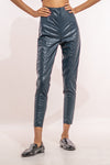 Blue Leather Tapered Pant