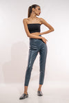 Blue Leather Tapered Pant