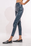 Blue Leather Tapered Pant