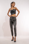 Brown Leather Tapered Pant