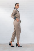 Brown Texted Cotton Jumpsuit