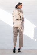 Brown Texted Cotton Jumpsuit