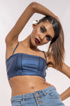 Blue Leather Tube Top