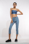 Blue Leather Tube Top