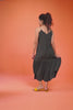 Dark green flared crepe dress